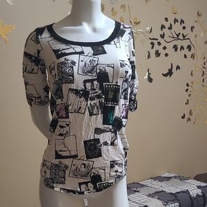 St-Martins Black and White Top 80s Y2K style vibes 3/4 sleeve T super soft M